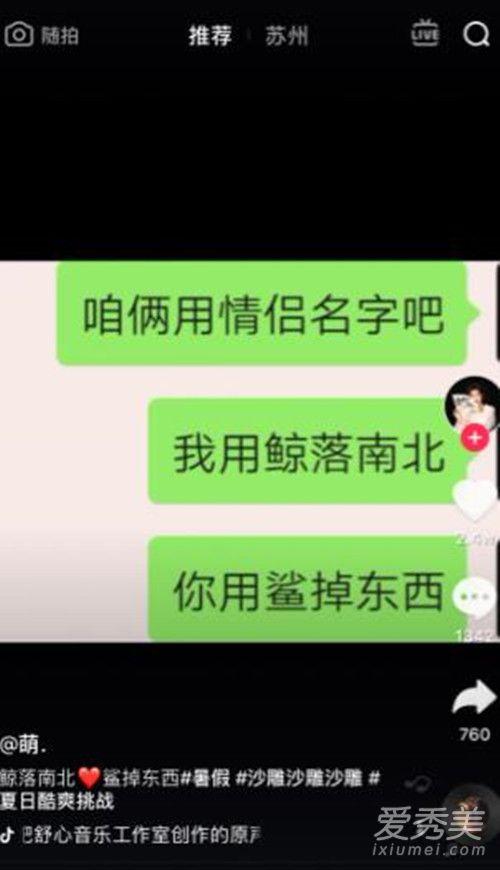 沙雕情侣网名，沙雕鲨凋微信昵称（抖音鲸落南北鲨掉东西是什么意思）