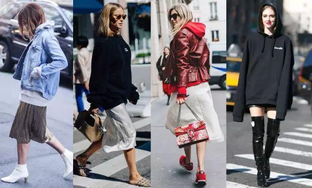 卫衣半裙早秋混搭时髦有女人味，卫衣＋半裙＝时髦又有女人味的早秋穿搭