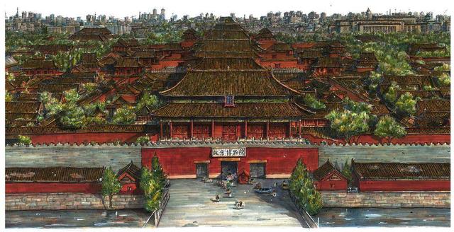 北京故宫简笔画，天安门简笔画（画出长达2.9m故宫全景图）