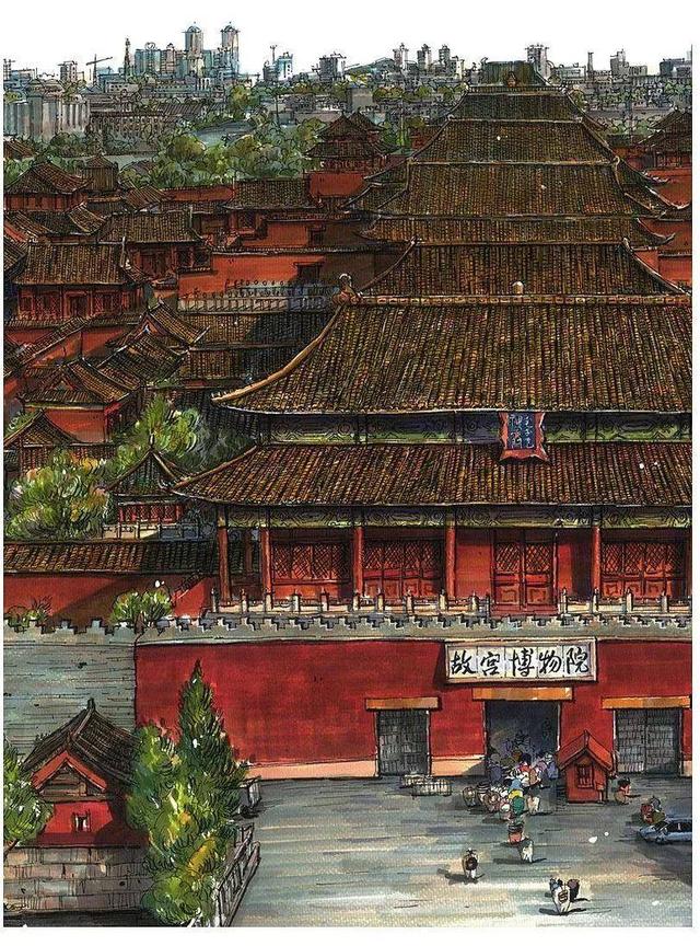 北京故宫简笔画，天安门简笔画（画出长达2.9m故宫全景图）