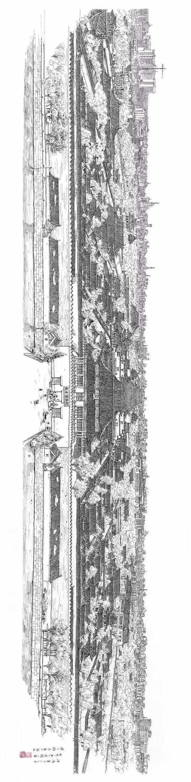 北京故宫简笔画，天安门简笔画（画出长达2.9m故宫全景图）
