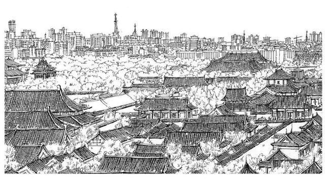 北京故宫简笔画，天安门简笔画（画出长达2.9m故宫全景图）