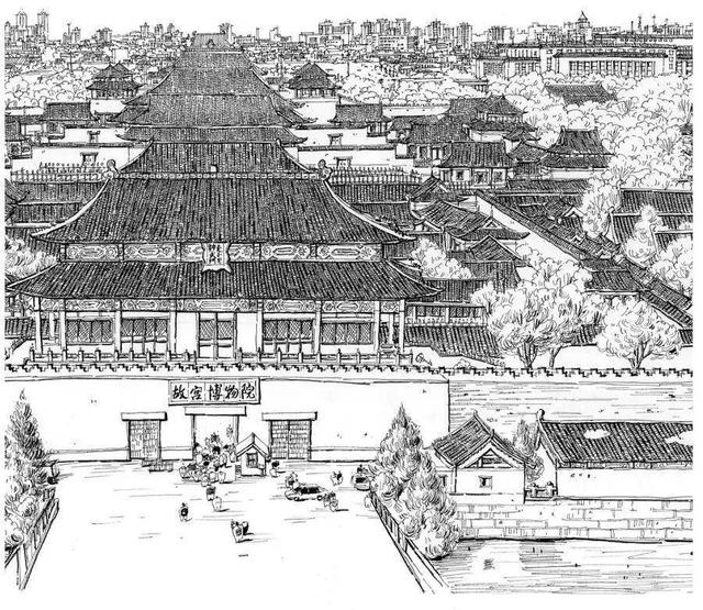 北京故宫简笔画，天安门简笔画（画出长达2.9m故宫全景图）