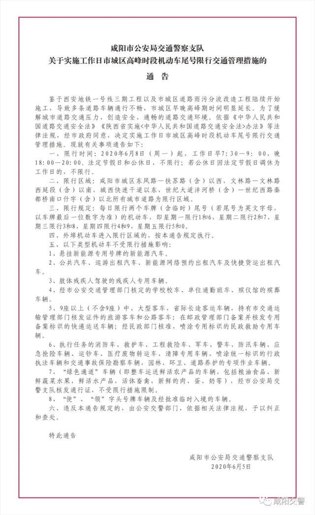 咸阳限行区域地图，咸阳限行区域地图图解（陕西咸阳市实施工作日高峰时段机动车尾号限行）