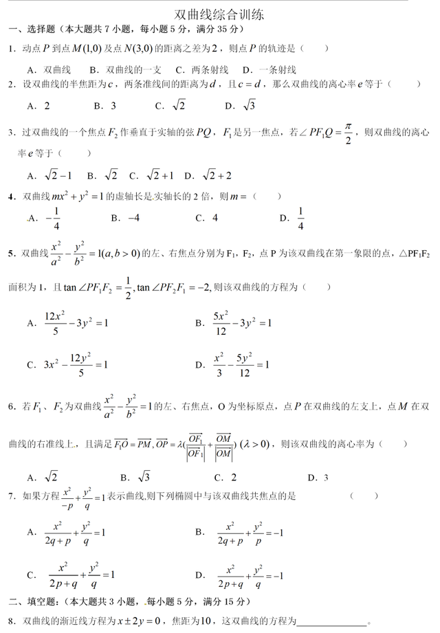 高中数学双曲线准线知识点大全，高中数学丨表格总结双曲线全部知识点