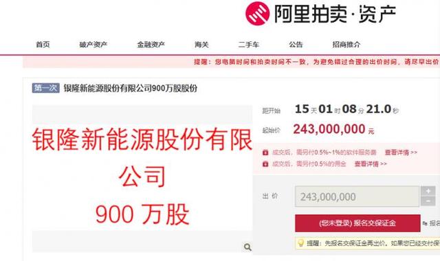 珠海银隆股票（银隆新能源2200万股月底拍卖）