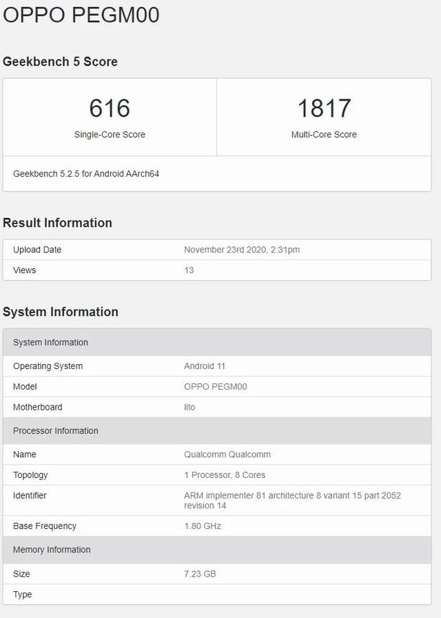 pegm00是oppo什么型号（Geekbench）