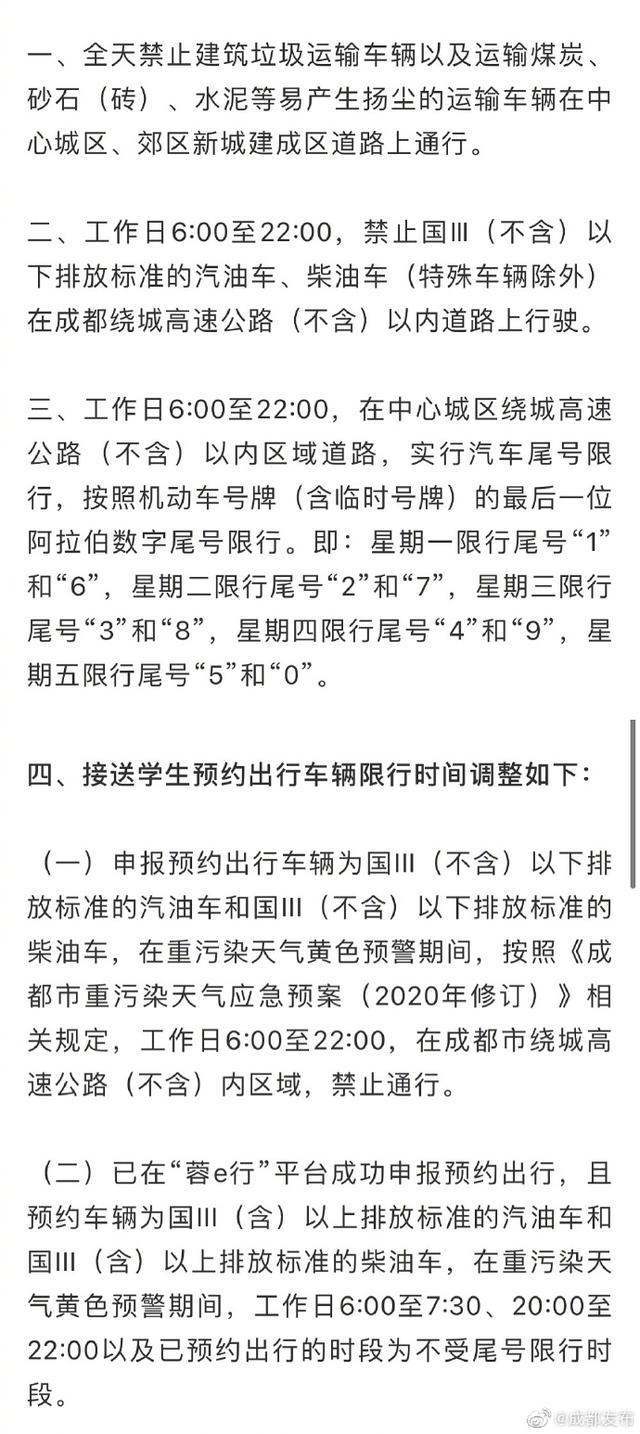 成都限号几点到几点，成都限号时间段是几点2020年（成都尾号限行时间调整为工作日6）