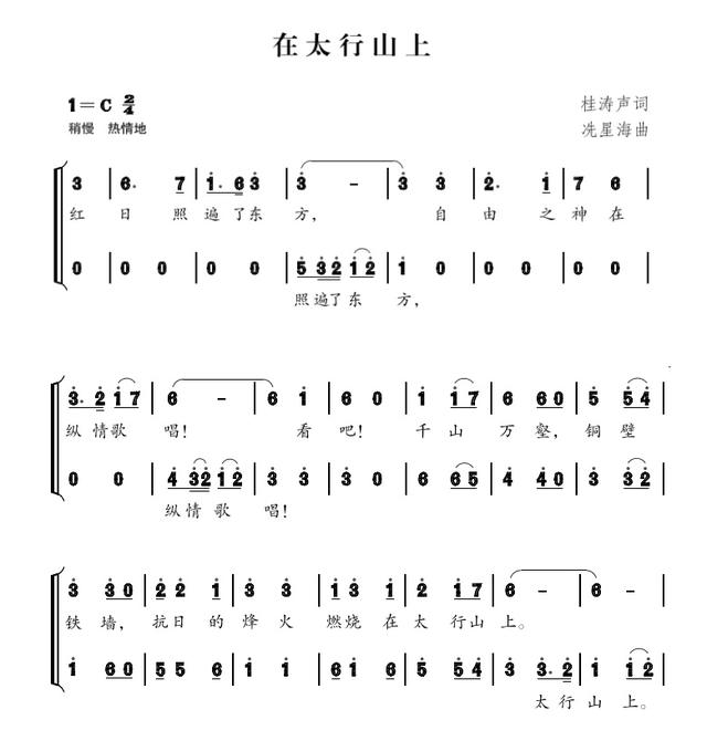 在太行山上歌词,在太行山上歌词简谱(歌曲中的百年党史)