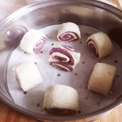 圆中秋美味#紫薯双色花卷，花卷图片真实