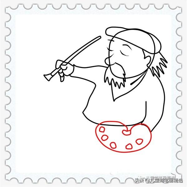 简笔画卡通老人怎么画，儿童简笔画精选-如何画一个手拿画笔的老爷爷