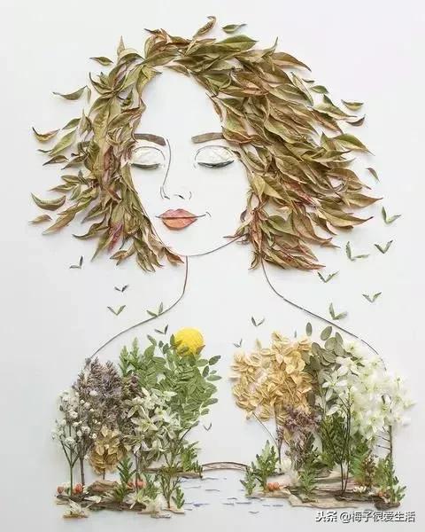 儿童手工树叶贴画，儿童手工树叶贴画图片 一等奖（树叶、树枝、花朵都拿来贴画了）