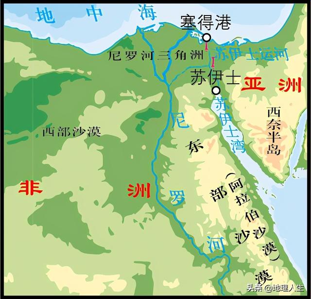 亚洲非洲分界线，亚洲与非洲的分界线是（世界地图上的洲界——大洲分界线）