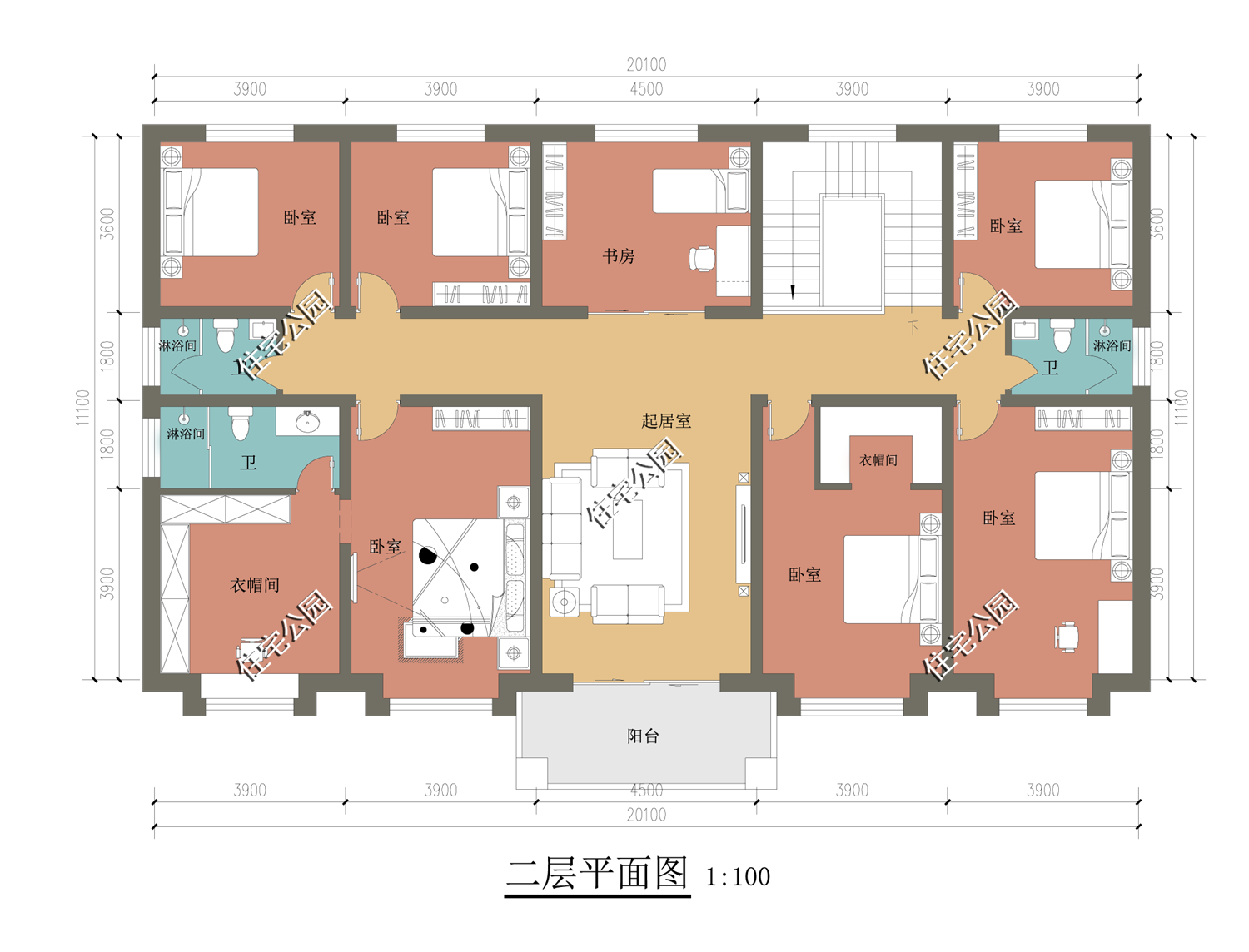 住宅公园二层经典图纸,2020年备受好评的10套二层户型图 - 玉三网