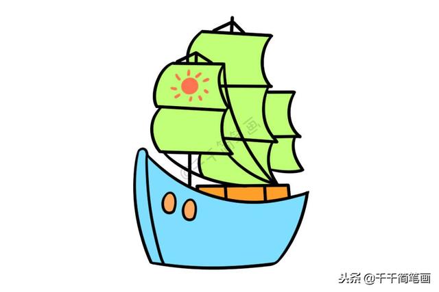帆船简笔画带颜色，帆船简笔画（小舟、轮船、帆船、游轮~值得收藏）