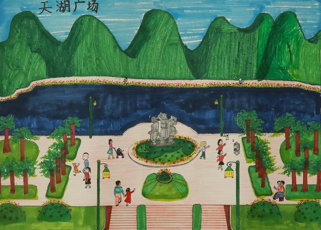 荷花池简笔画，荷花池简笔画手绘（美丽云浮——2020年云浮市庆祝六一儿童节少儿书画作品展）