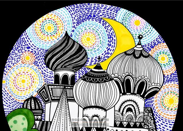 画城堡简笔画，如何快速的画出城堡（线描中的局部色彩运用《梦幻星空下的城堡》）