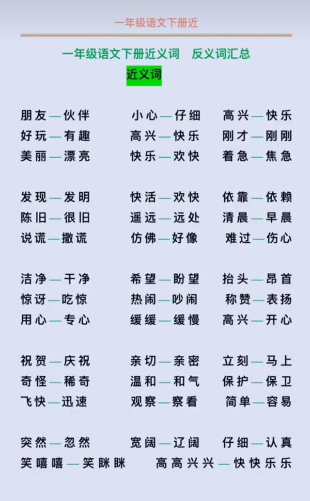 带有白的四字词语，带有白色的四字词语（一年级语文下册近义词和反义词汇总）