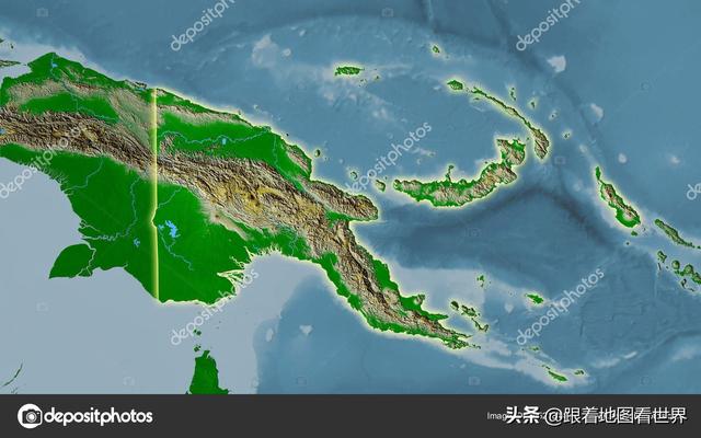 巴布亚新几内亚地图，阿尔及利亚边界开放（第二大岛上的国家巴布亚新几内亚）
