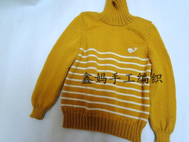 儿童毛衣编织教程，60款可爱儿童毛衣编织教程（儿童鲸鱼条纹高领套头毛衣）