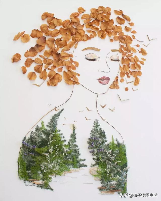 儿童手工树叶贴画，儿童手工树叶贴画图片 一等奖（树叶、树枝、花朵都拿来贴画了）