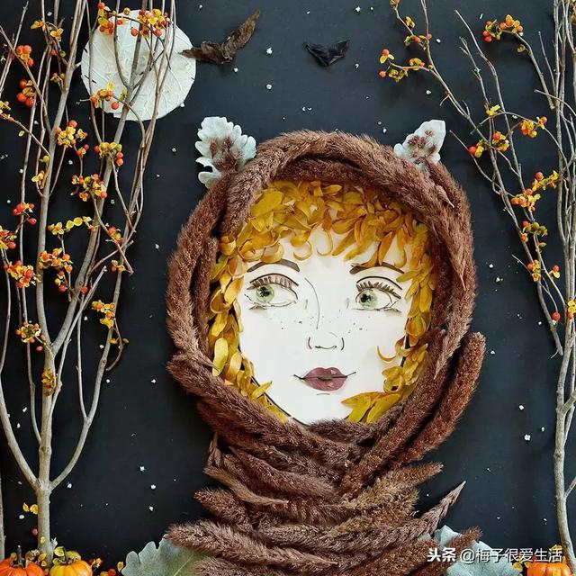 儿童手工树叶贴画，儿童手工树叶贴画图片 一等奖（树叶、树枝、花朵都拿来贴画了）
