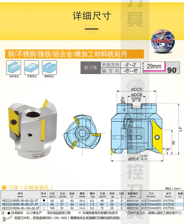 铣刀盘是什么，铣刀刀盘型号规格（HECC31005R-90度铣刀盘）
