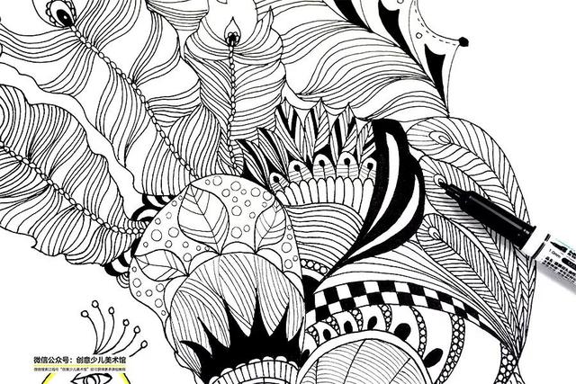 孔雀怎么画，写意孔雀画法步骤（综合创意线描画--这样画孔雀美丽又特别）