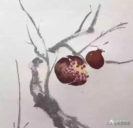 石榴简笔画画法，石榴的简笔画怎么画简单（花卉果蔬系列之石榴的写意画法）