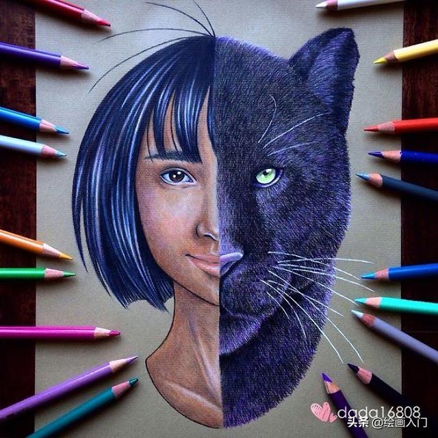 彩铅画动漫人物，卡通人物彩铅画教程（善恶二合一彩铅手绘肖像）