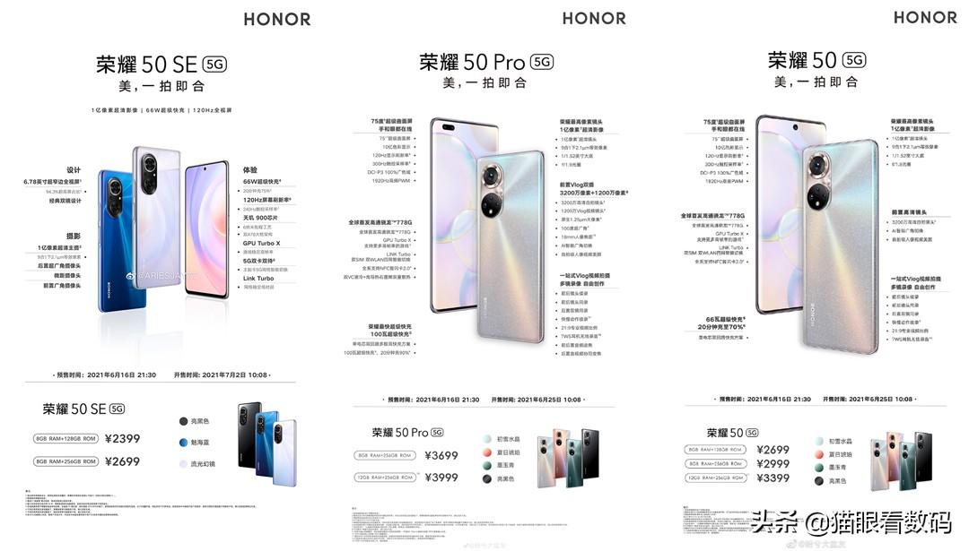 荣耀50参数配置是什么（荣耀50系列参数对比）