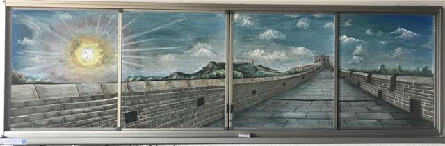 一步一步教你画长城，怎么画长城（他用粉笔在黑板上画出了万里长城、十里桃林还有清明上河图）