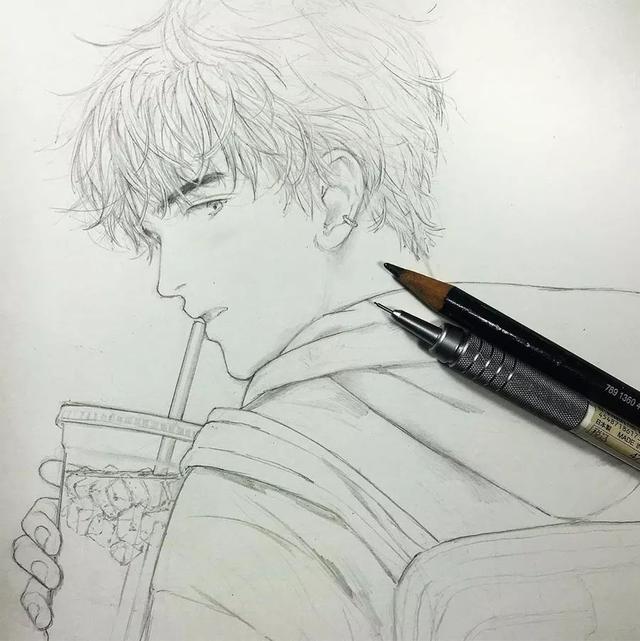 舒眉。，微信头像，舒眉。（一支铅笔画动漫美少年）