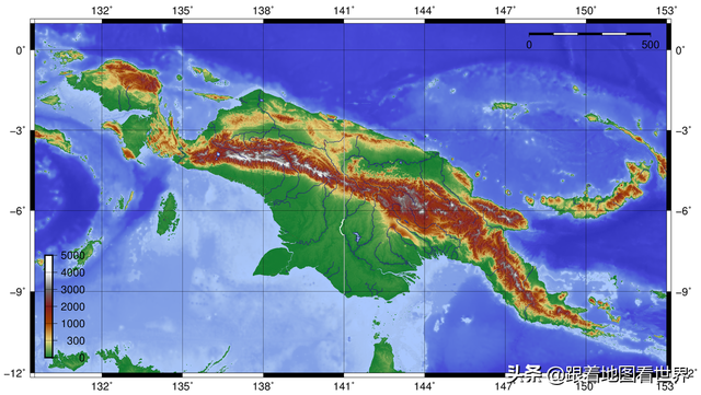 巴布亚新几内亚地图，阿尔及利亚边界开放（第二大岛上的国家巴布亚新几内亚）