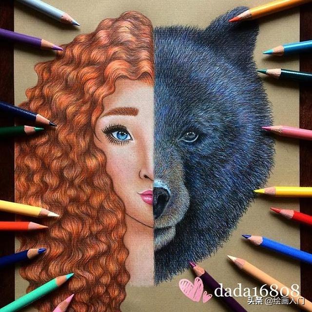 彩铅画动漫人物，卡通人物彩铅画教程（善恶二合一彩铅手绘肖像）