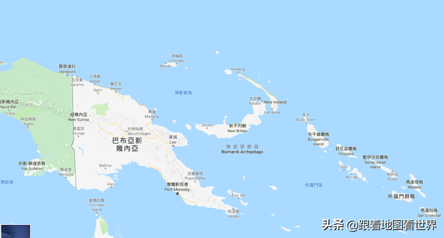 巴布亚新几内亚地图，阿尔及利亚边界开放（第二大岛上的国家巴布亚新几内亚）