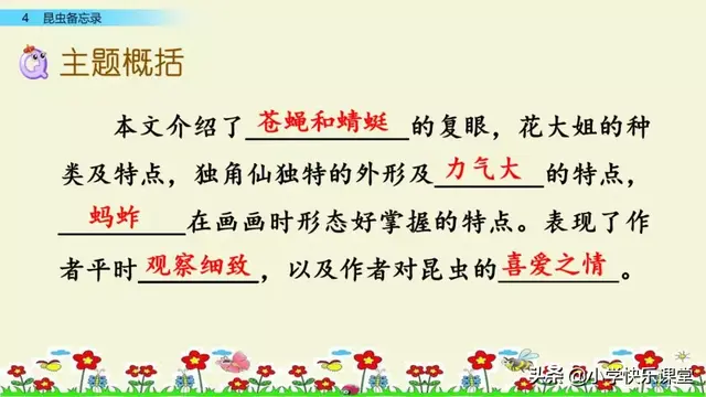 什么的硬翅，什么的硬翅？填四个字。（小学部编三年级语文下第4课《昆虫备忘录》图文+知识点+同步练习）