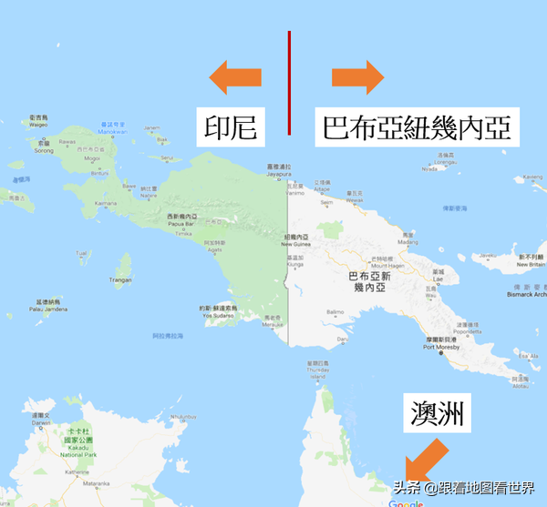 巴布亚新几内亚地图，阿尔及利亚边界开放（第二大岛上的国家巴布亚新几内亚）