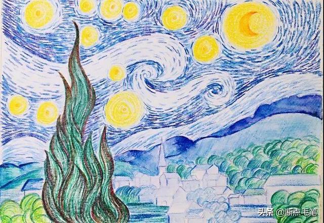 如何用彩铅画星空，怎么用水粉画星空（用彩铅绘制梵高的星空）