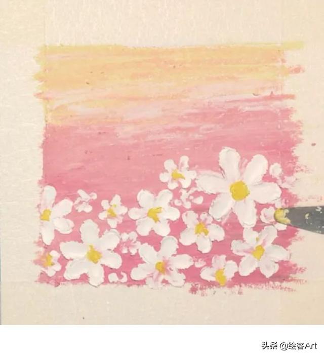 简笔画：油画棒画花朵步骤，简笔画小兔子的画法（0基础也能画出清新浪漫的春日花海图）