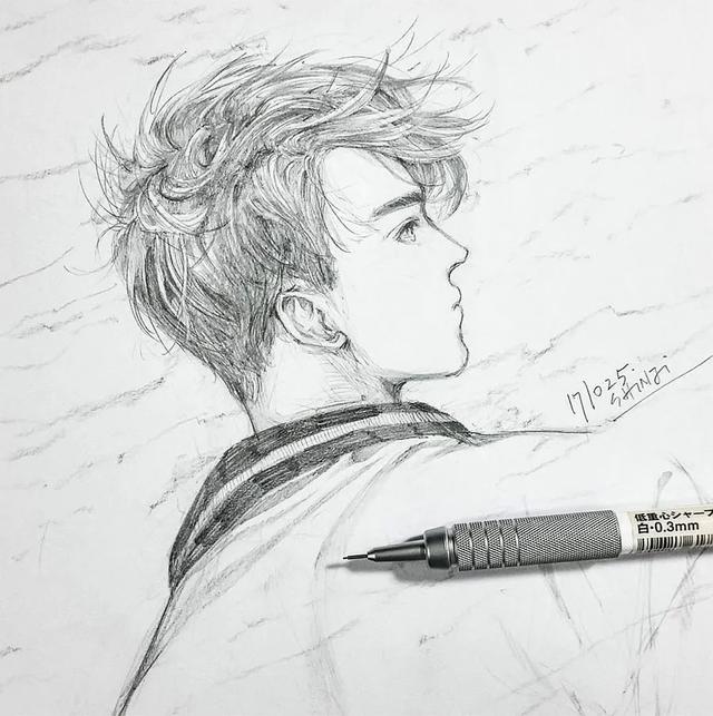 舒眉。，微信头像，舒眉。（一支铅笔画动漫美少年）