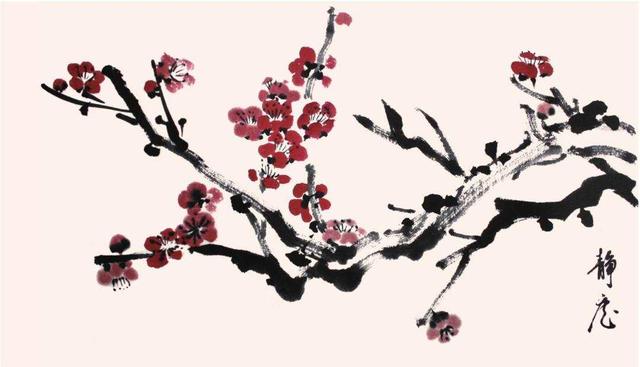 简单国画梅花，怎么样用圈点结合画法画梅花