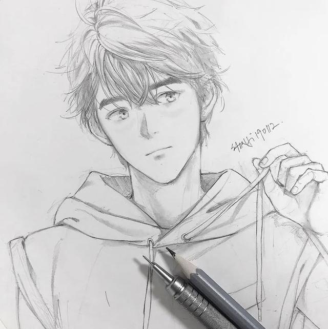 舒眉。，微信头像，舒眉。（一支铅笔画动漫美少年）