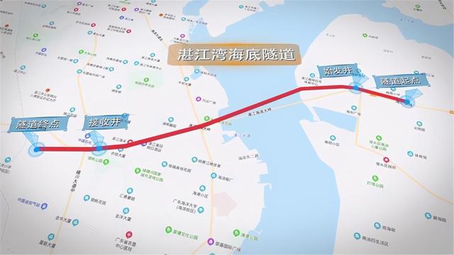 广湛高铁海底隧道路线图，海底隧道全长9640米