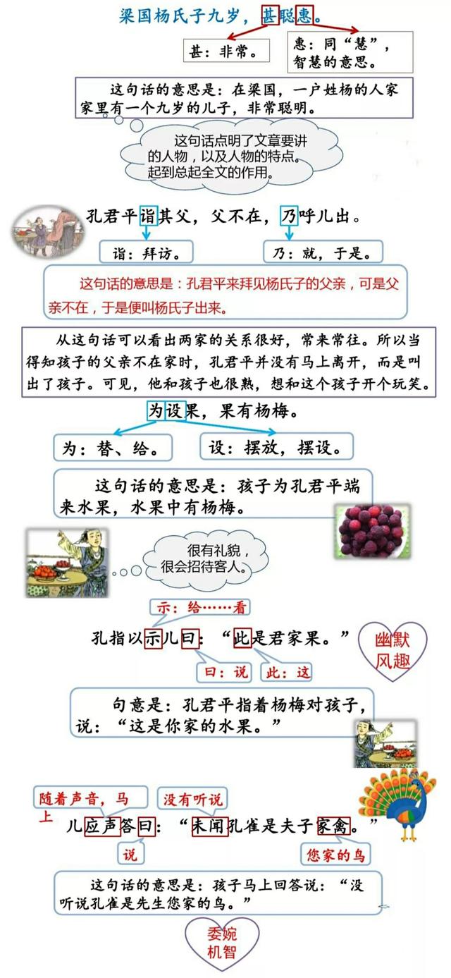 文言文杨氏之子，杨氏之子文言文的意思（五年级语文下册二十一课《杨氏之子》课文笔记）