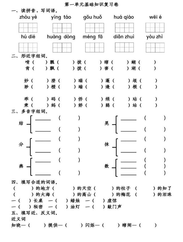 诊可以组什么成语和四字词（<下>第1-4单元基础知识复习卷）