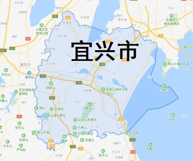 江苏省无锡市宜兴市的地图如下所示