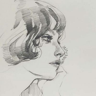 素描女生头像  by:minarim微信，素描女生头像  by:minarim（速写风的素描插画）