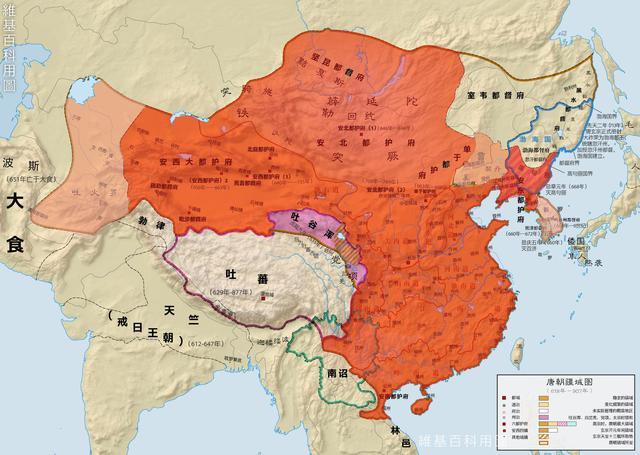 唐朝开元盛世时期疆域，首次把蒙古高原纳入了版图