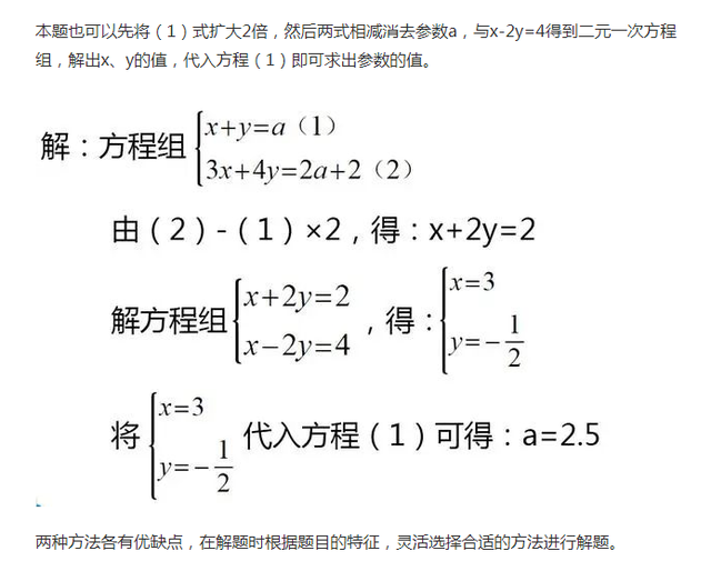 消元法的步骤有哪些，七年级数学的二元一次方程组含参问题的3种思路和特殊消元方法